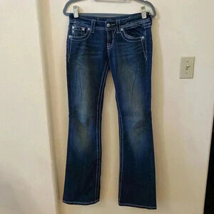 MISS ME BOOT CUT DARK WASH SILVER ANGEL WINGS JEANS SIZE 26 BEADED COWGIRL